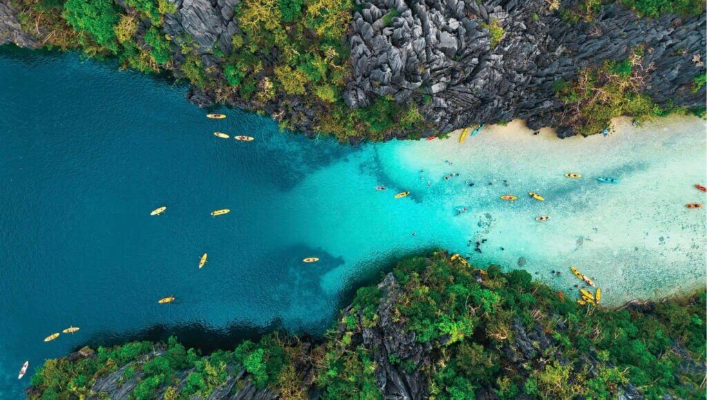 A Drone Picture of the Big Lagoon In the Philippines. Part of a Travel blog and travel blog showing the best things to do around the world.