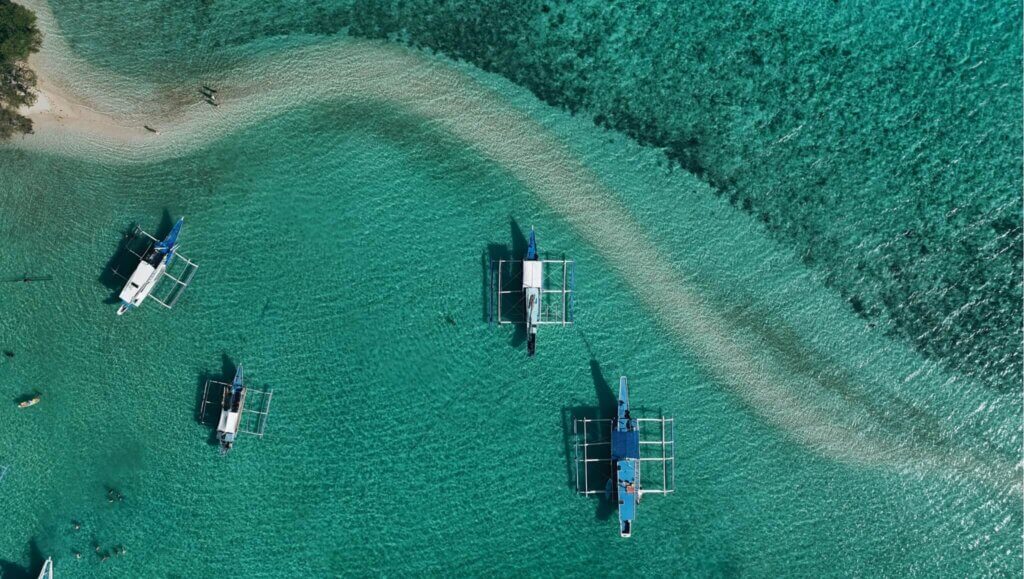 Drone Picture of Snake Island In the Philippines. Part of a travel blog which has Travel guides and shows all the best things to do in the Philippines