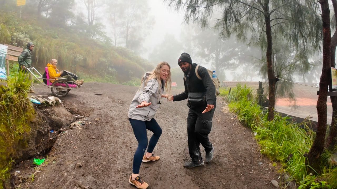 Walking down the path at Mount Ijen