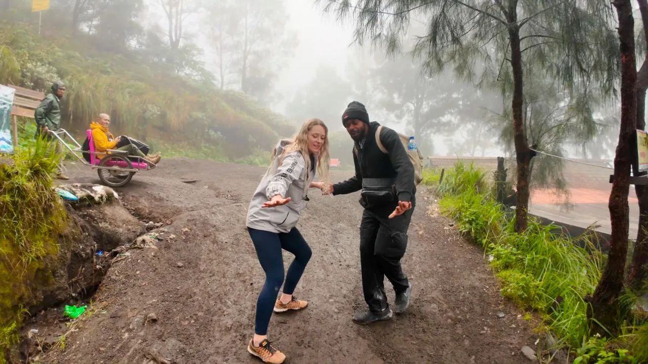 Walking down the path at Mount Ijen