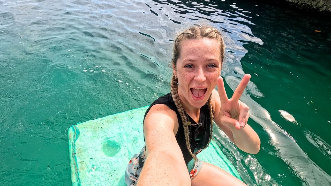 beth on raft to Tanjung Gundul